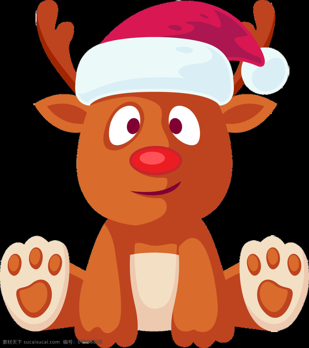 戴 圣诞 帽 坐 小鹿 透明 卡通 动物 免扣素材 圣诞帽 透明素材 装饰图片 棕色