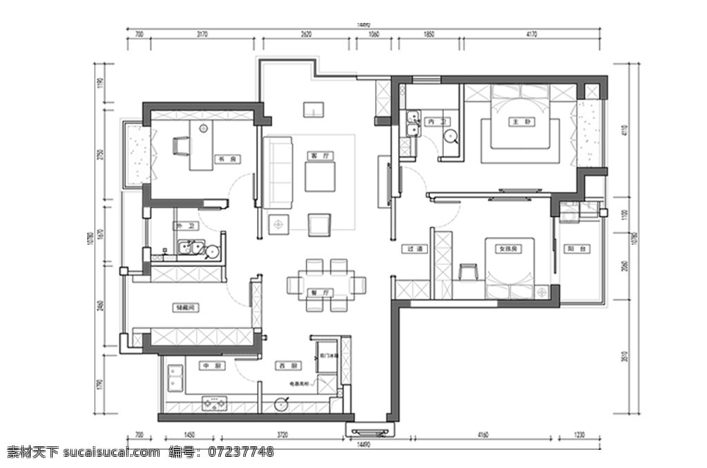 四 室 两 厅 户型 cad 方案 平面 高层 图 定制 多层 住宅 居室布局定制