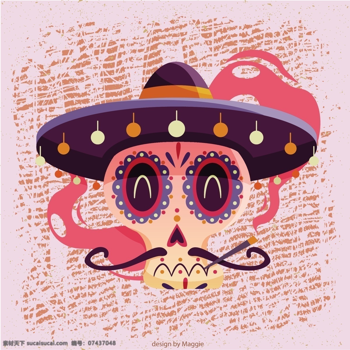 手绘 可爱 墨西哥 骷髅 图案 骷髅图案 原创海报设计