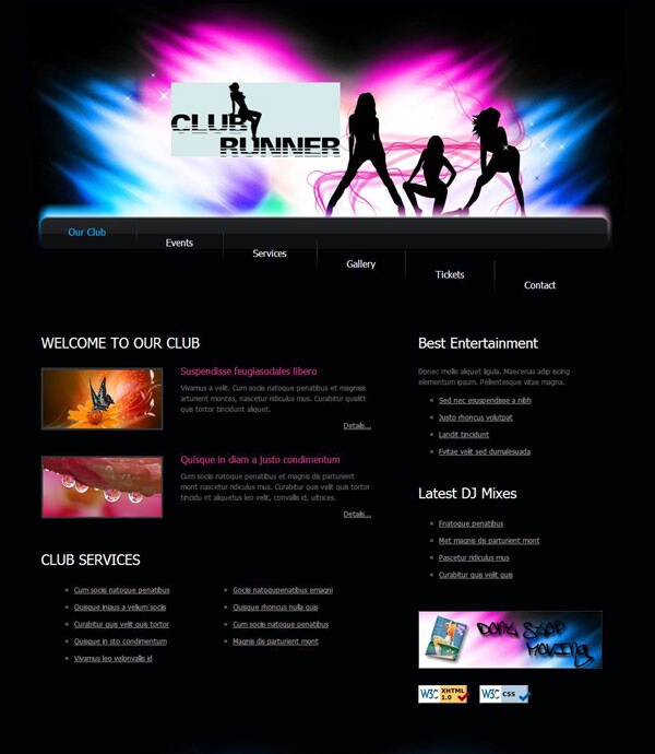 俱乐部 css 网页模板 公司 黑色 企业 商务 商业 跳舞 主页 网页素材