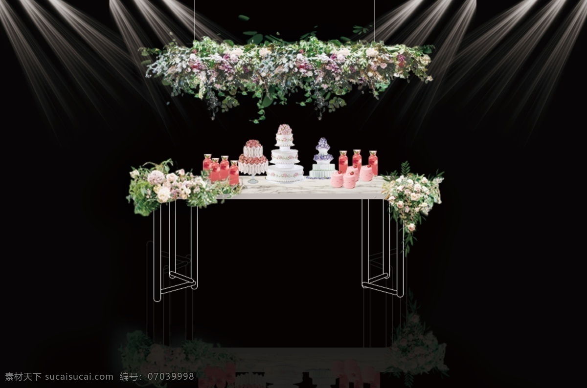 大气 简约 铁艺 大理石 简易 婚礼 甜品 区 台 铁艺架子 大理石台面 鲜花婚礼 psd文件 垂挂花艺 简易甜品区