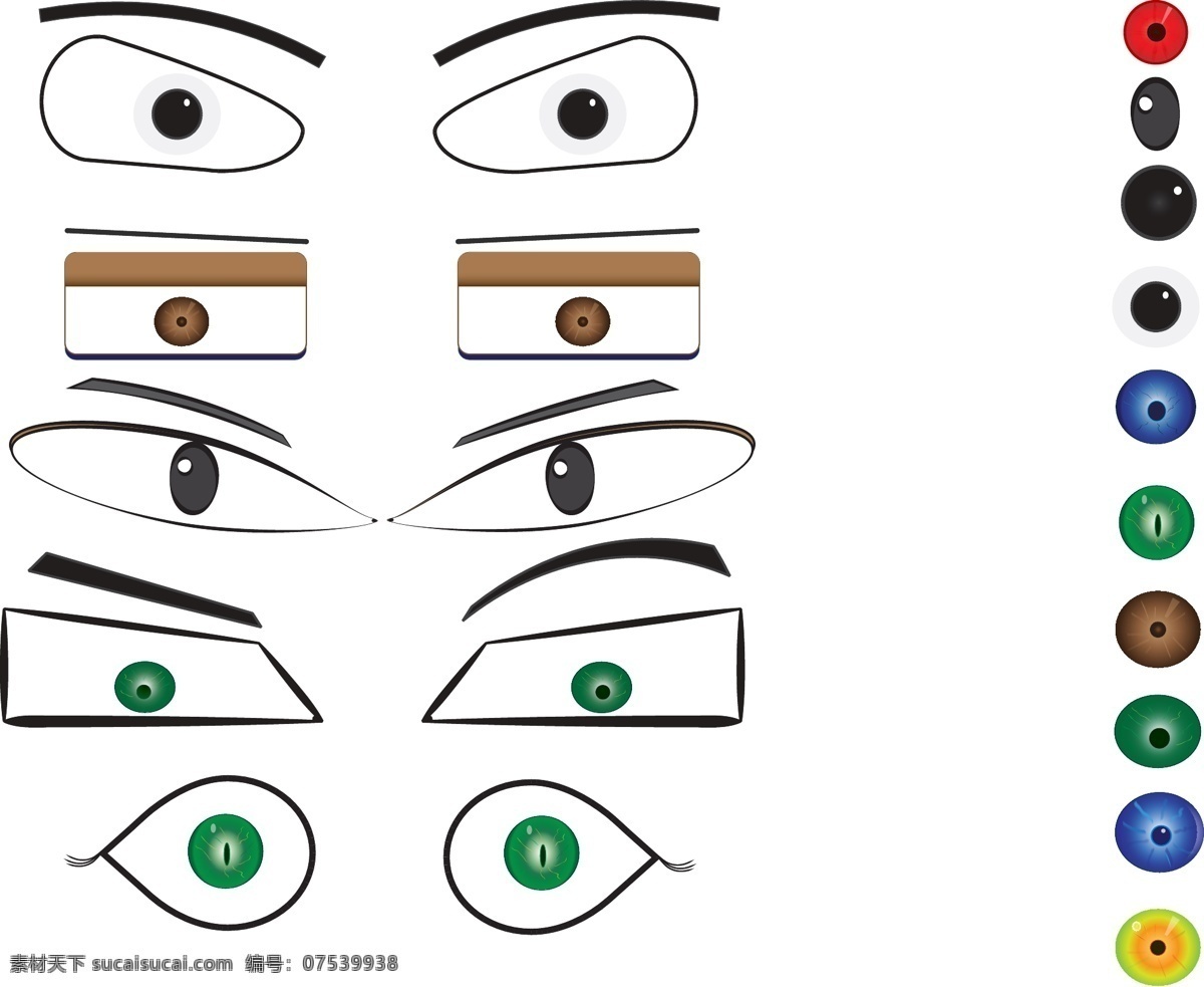 免费 矢量 眼睛 红 蓝 绿 眉毛 天使 邪恶的眼睛 矢量图 其他矢量图