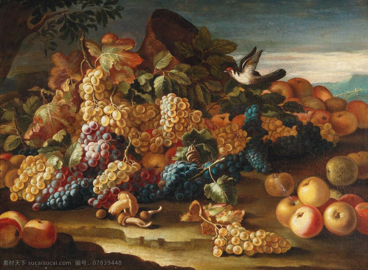 乔凡尼183 巴蒂斯塔 罗波洛作品 意大利画家 静物水果 水晶葡萄 蘑菇 苹果 燕子 桃子 古典油画 油画 文化艺术 绘画书法