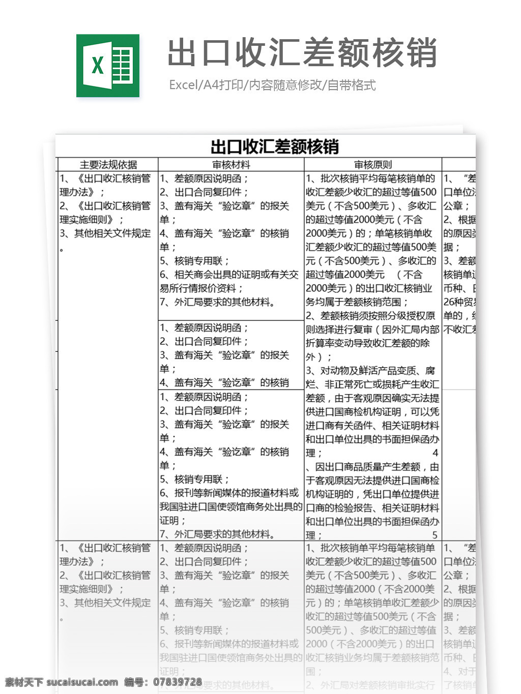 出口 收汇 差额 核销 表格模板 图表 表格设计 表格 报表 财务 申请 登记表 模板 财政 行政 汇总表 发票管理 行业表格 常用 申领 最强