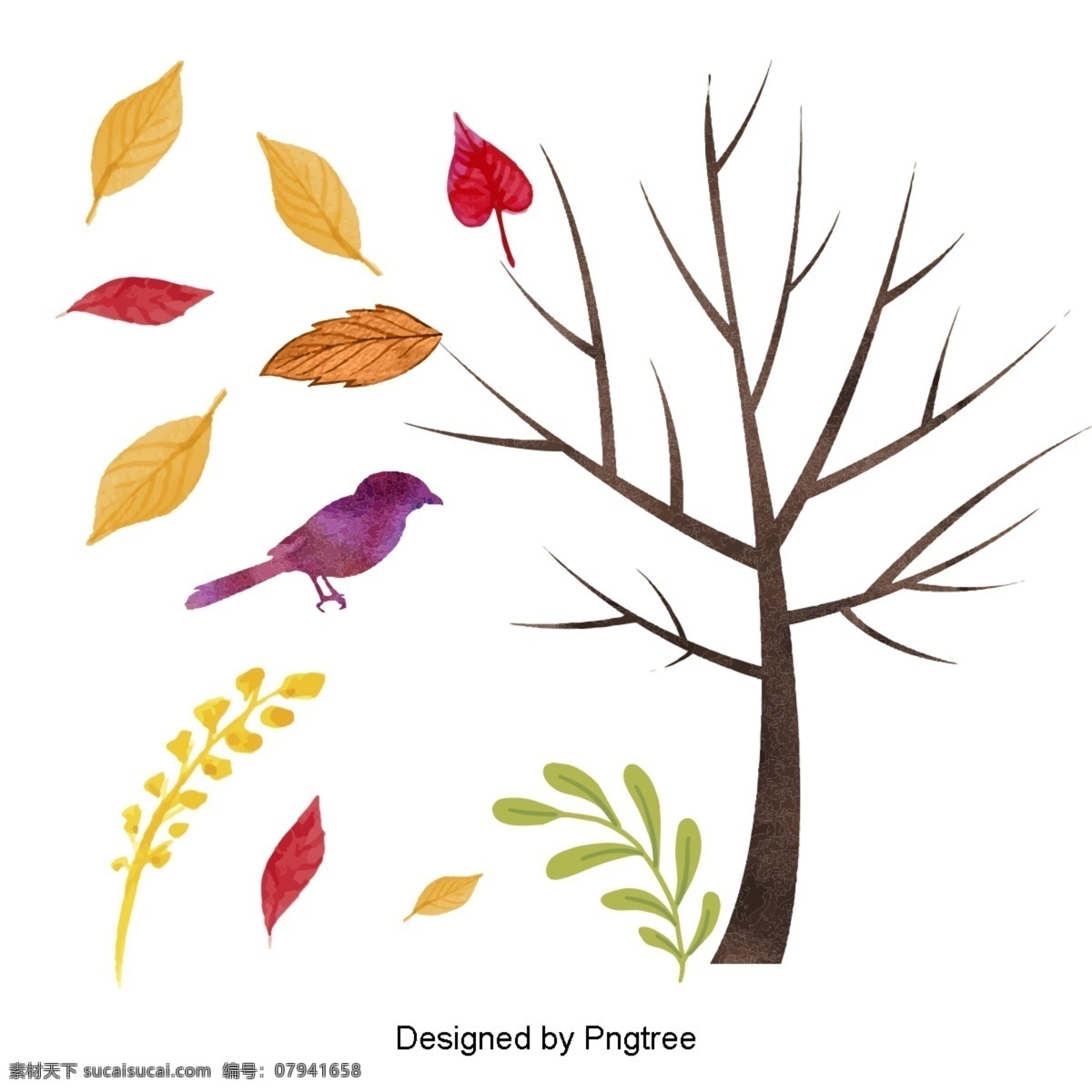 简单 手绘 秋季 元素 季节性 绘画 艺术 落叶 可爱 动物 卡通