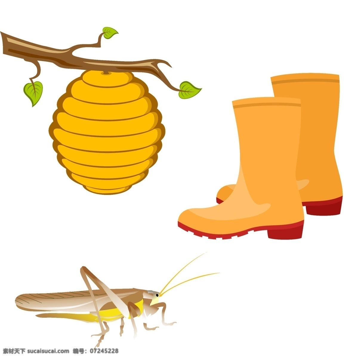 美丽 的卡 通 可爱 手绘 秋季 动画 蜂蜜 雨靴 漂亮 卡通 秋天 昆虫 树叶