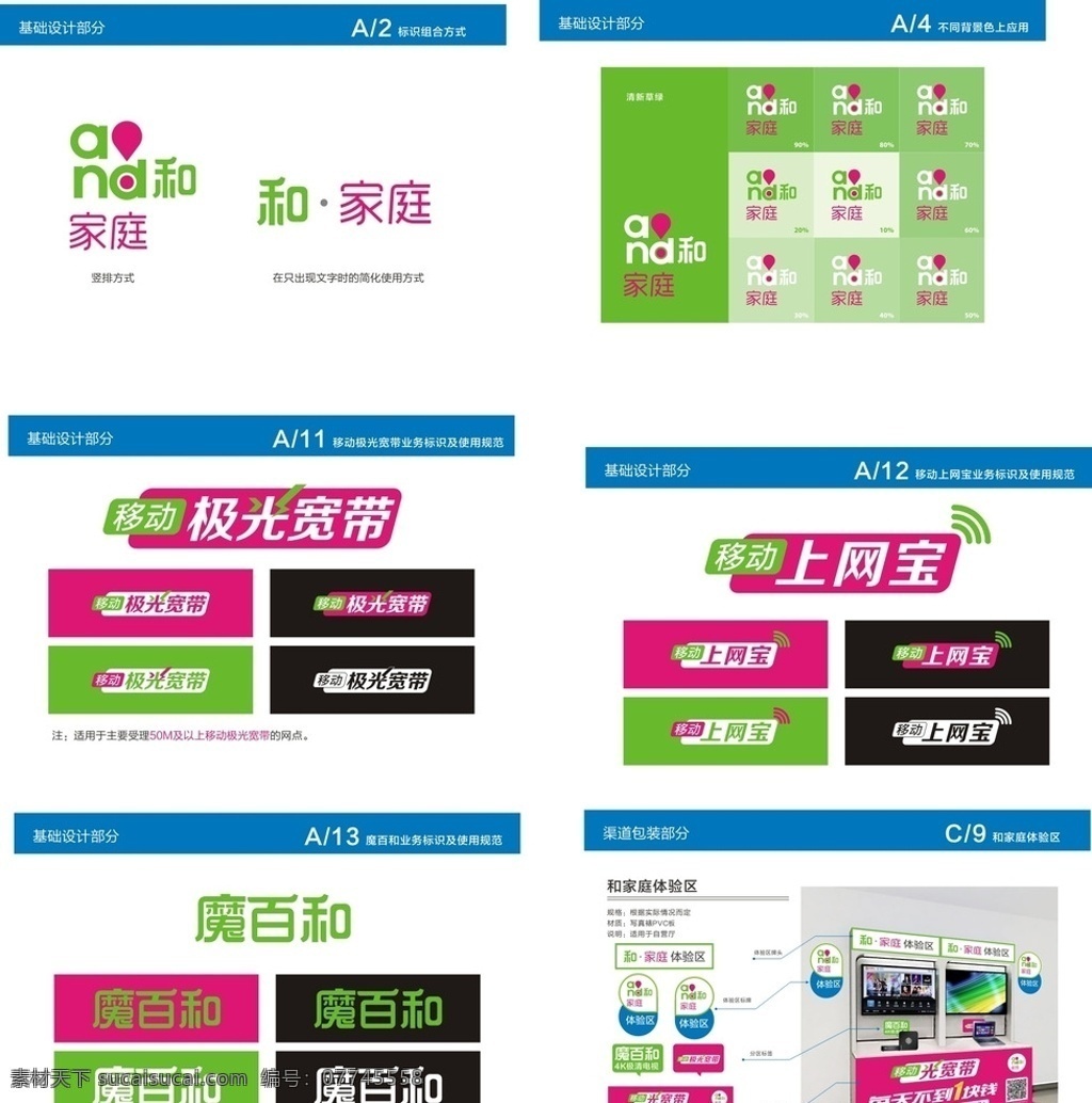 中国移动 vi手册 移动宽带 和家庭 极光宽带 移动上网宝 魔百和 包装设计