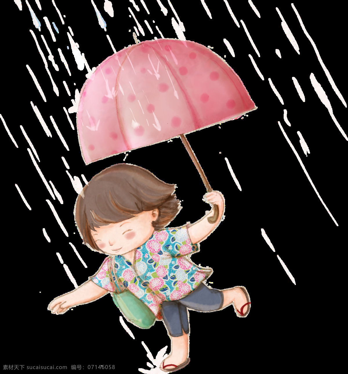 彩绘 撑伞 女孩 透明 装饰 图案 红伞 背包 雨水 短发