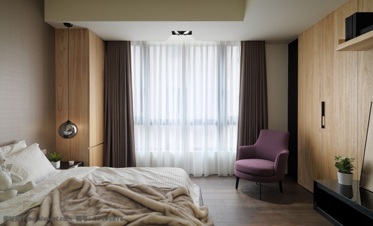 室内 卧室 现代 中式 装修 效果图 白色灯光 吊顶 集成墙面 实木床 实木地板 水墨画墙