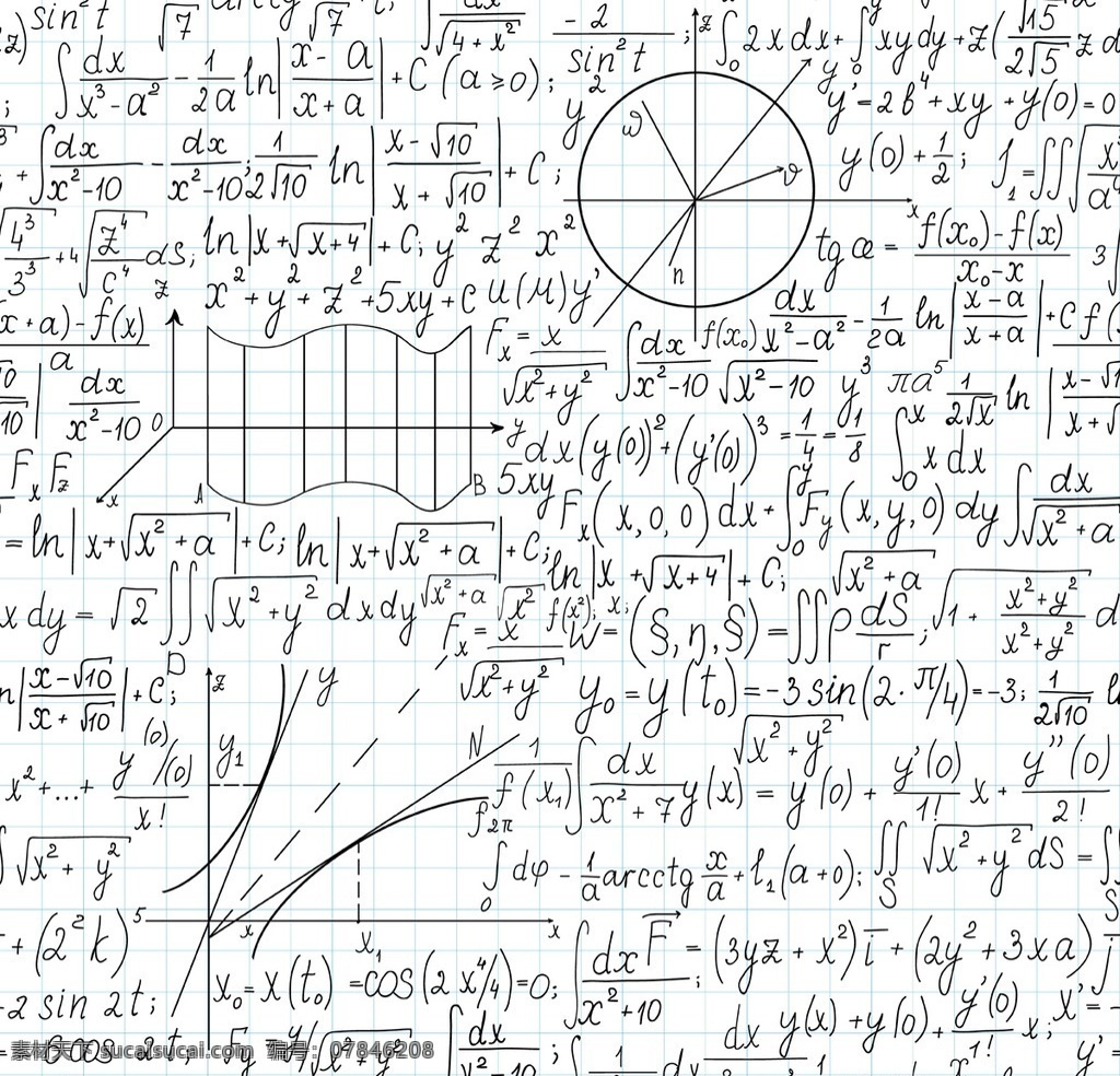 手绘数学公式 手写 方程式 函数 教学 计算 数学题 数学公式 底纹背景 矢量 生活百科 学习用品