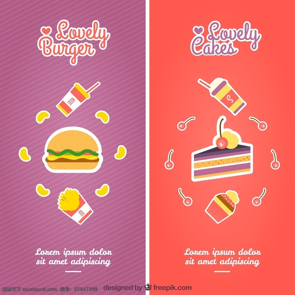 款 卡通 食物 banner 矢量图 2款 彩色 创意 粉色
