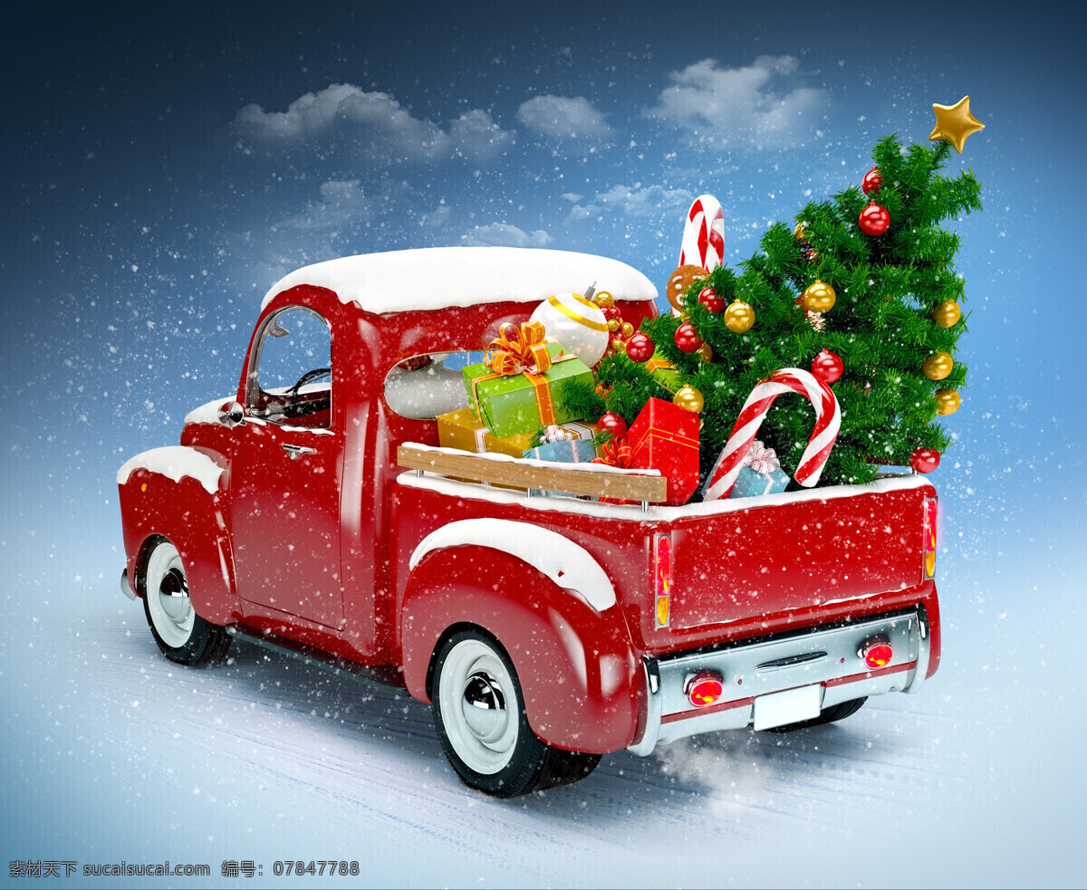 车厢 里 圣诞球 汽车 行驶 雪花 圣诞树 装饰物 红色汽车 圣诞节 节日庆典 生活百科