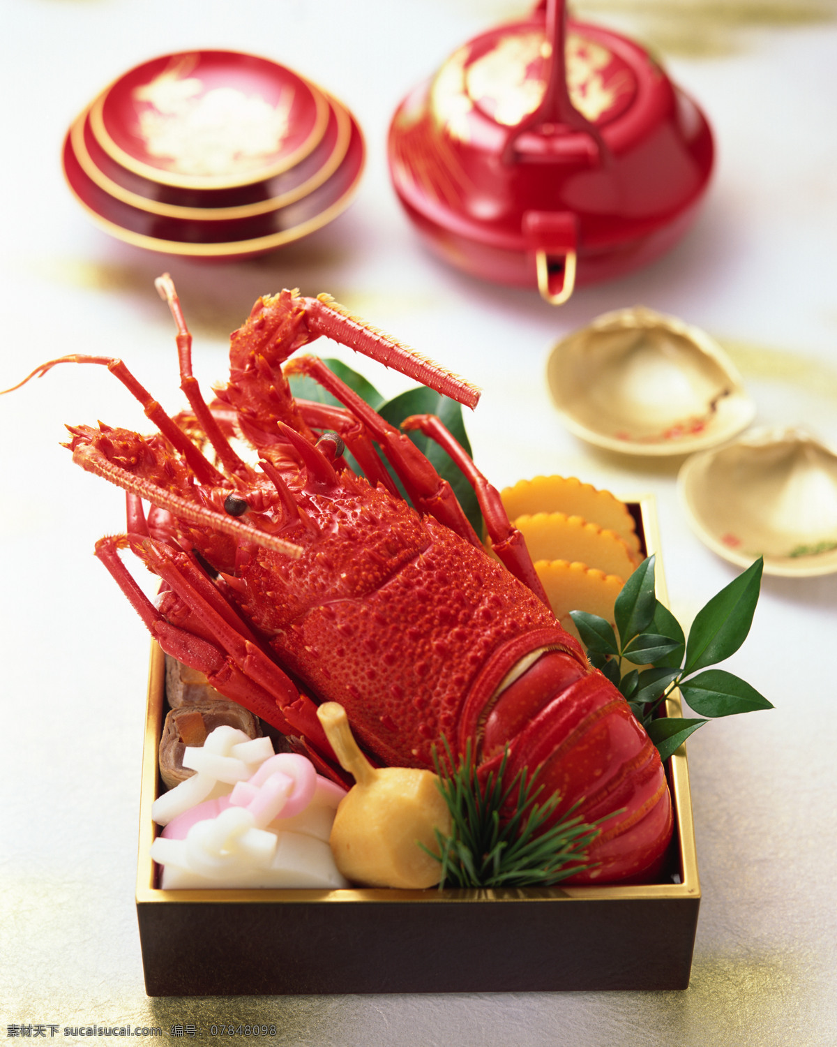日本料理 料理 盘子 蛋糕 糕点 点心 红虾 龙虾虾 龙虾 茶壶 日韩饮食 餐饮美食