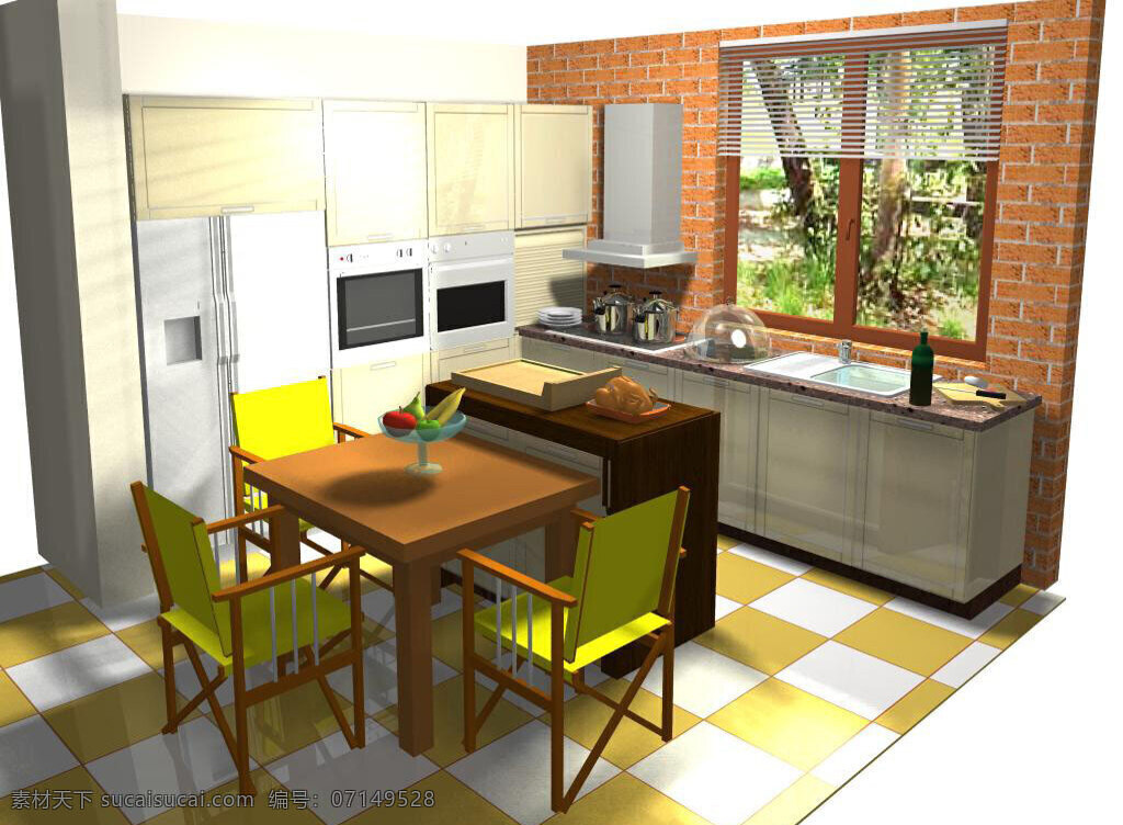 厨房 室内 装饰 效果图 餐厅 设计素材 厨房餐厅 家装设计 建筑装饰 白色