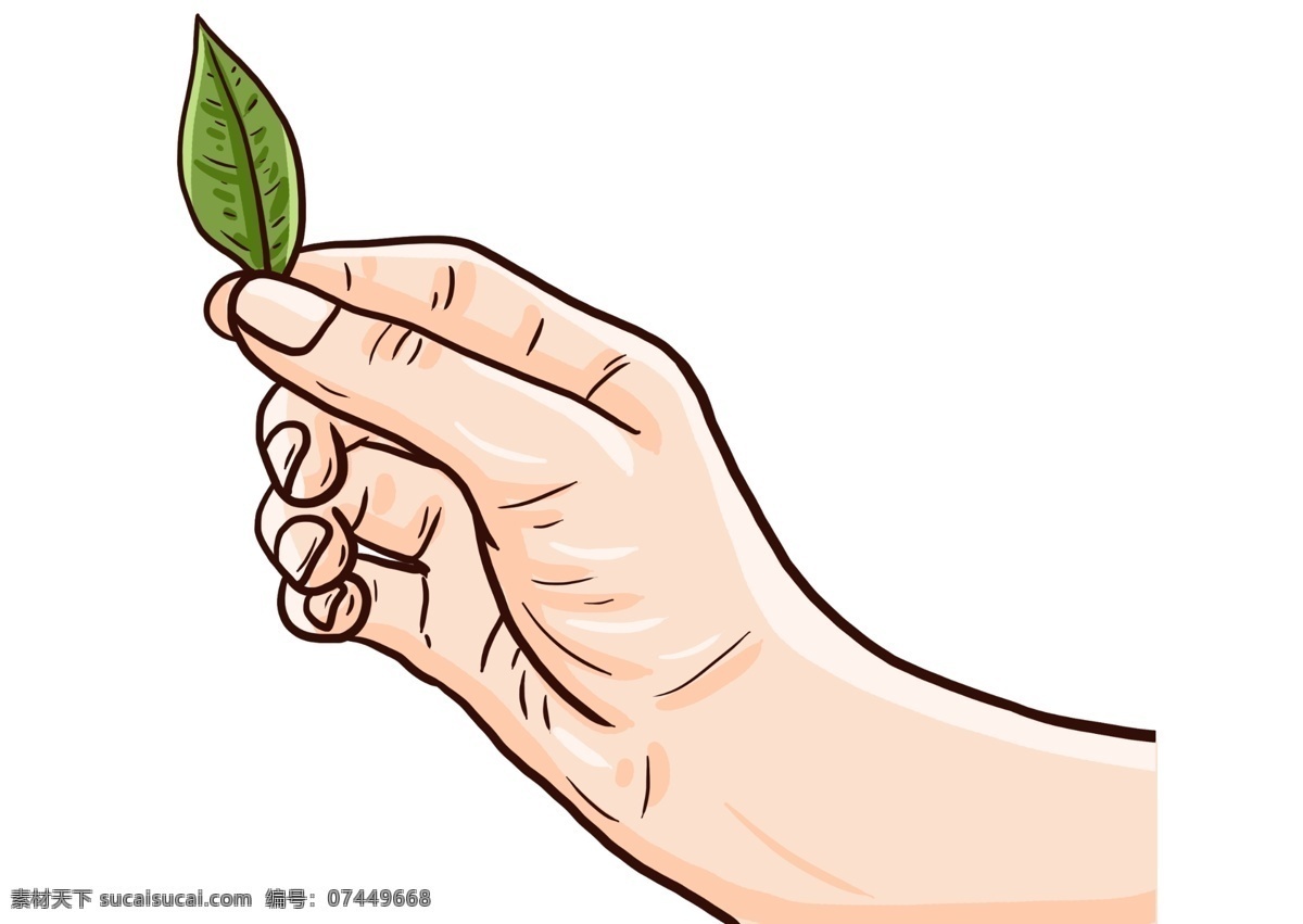 手绘 卡通 环保 手指 海报配图 手 手指头 可爱 小清新风格 树叶 手掌