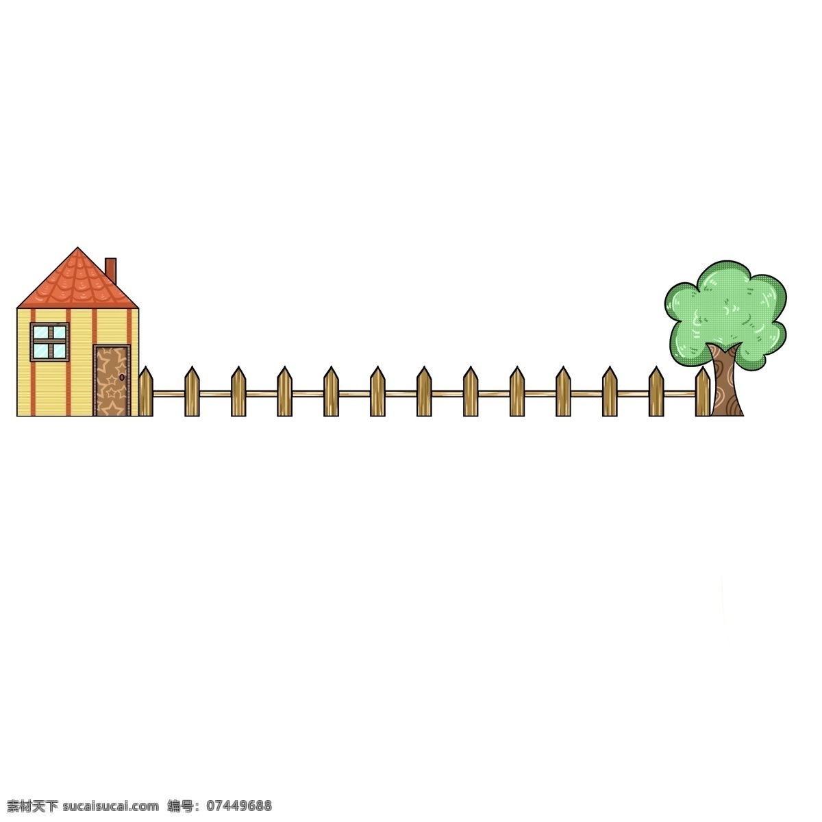 房屋 栅栏 树木 分割线 树木分割线 栅栏分割线 小房子分割线 分割线装饰 创意分割线 分割线插画