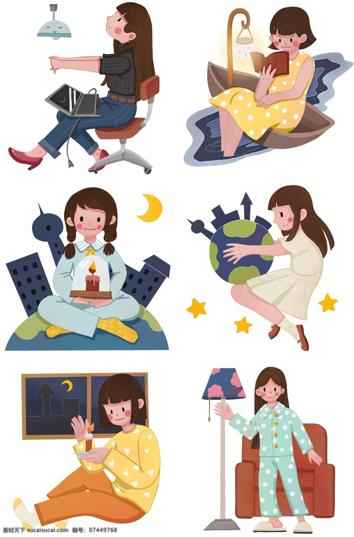 绿色 地球 小时 插画 合集 熄灯一小时 节能节约 绿色节能 绿色地球 节约用电