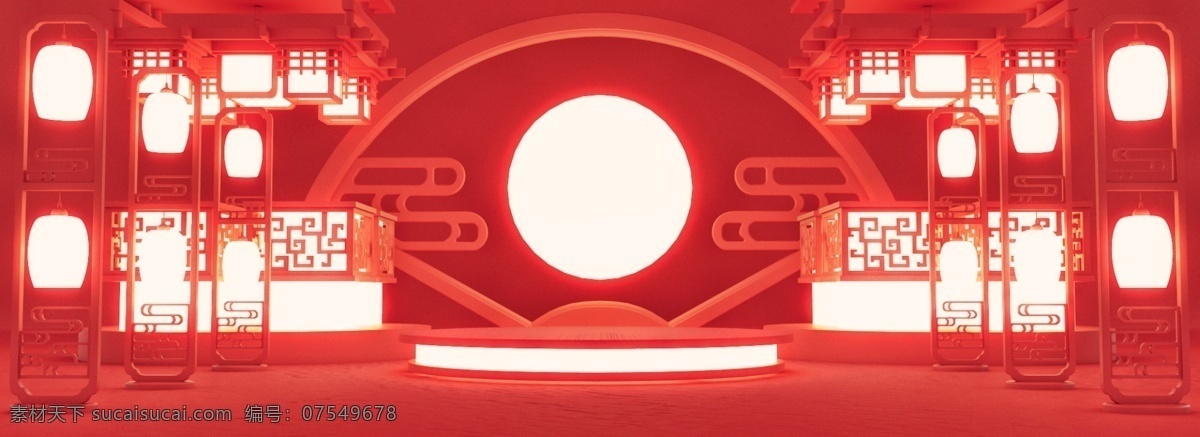 全 原创 红色 新 中式 元宵 春节 猜 灯谜 空间 背景 喜庆 中国风 3d 舞台 c4d 除夕 十五 古风 新中式 灯 过年 新年 电商 展台
