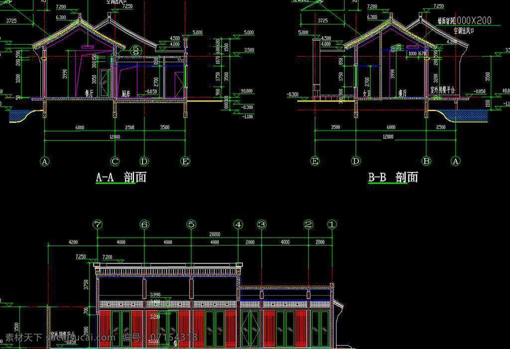 传统风格 传统建筑 饭店 仿古 古典 古建筑 环境设计 建筑设计 酒店 源文件 中式酒店 白云餐厅 立剖面 中式 中式风格 杭州 西 悦 榕 山庄 cad 图 dwg cad素材 室内图纸