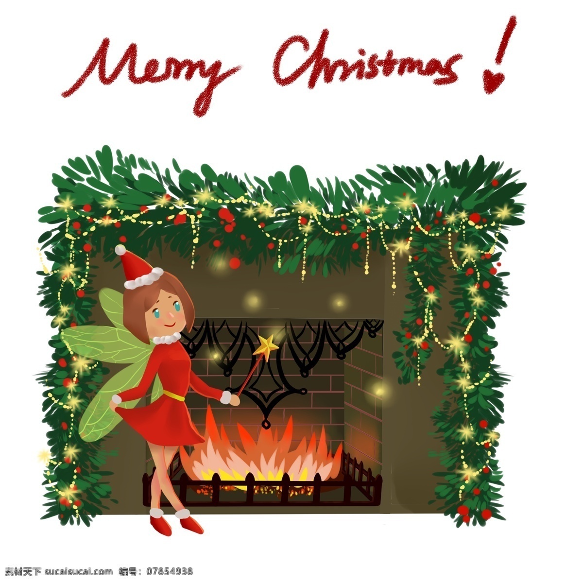 手绘 卡通 圣诞节 小精灵 圣诞节人物 圣诞节插画 圣诞人物 圣诞夜 圣诞树 圣诞 礼物 礼盒 壁炉
