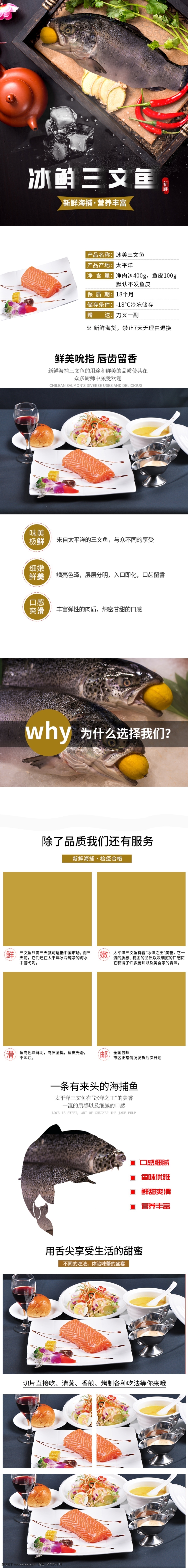 三文鱼 鲤鱼 鱼类 详情 页 食品 海鲜 大气 鳕鱼 鱼肉 详情模板 淘宝界面设计 淘宝装修模板