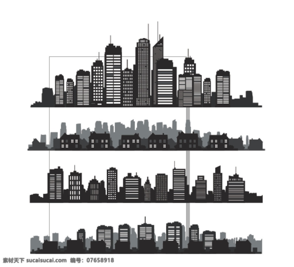 城市剪影 城市 剪影 黑白 线稿