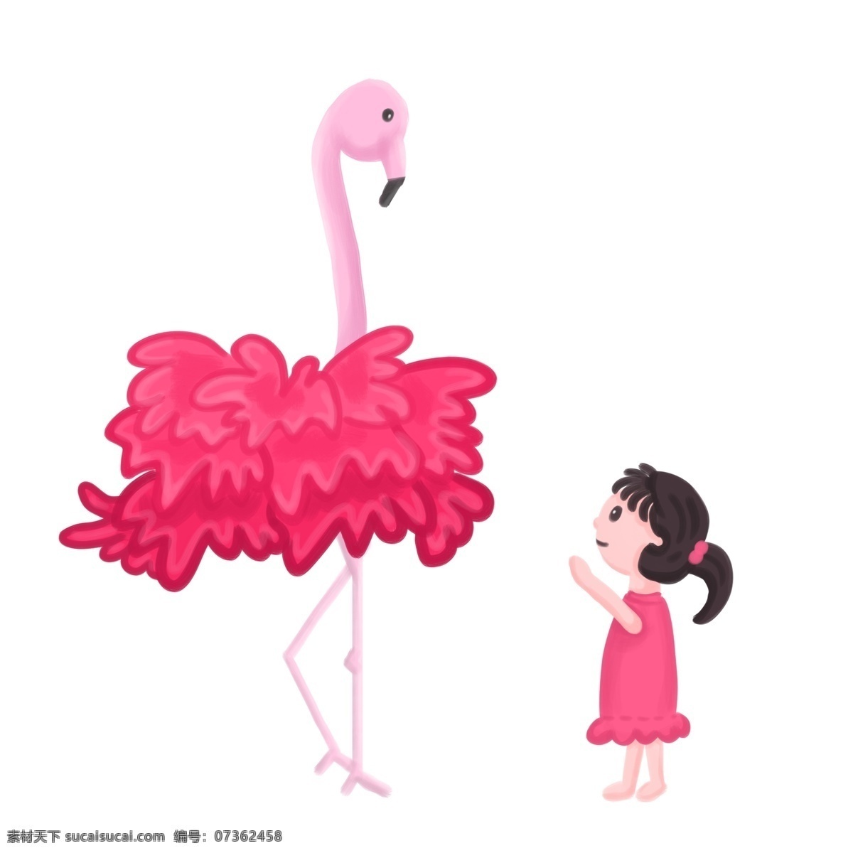 插 画风 粉 裙 女孩 火烈鸟 插画风 粉裙 鸟 动物 女子 可爱 人物 粉色 裙子 鸟类 女 自然 大自然