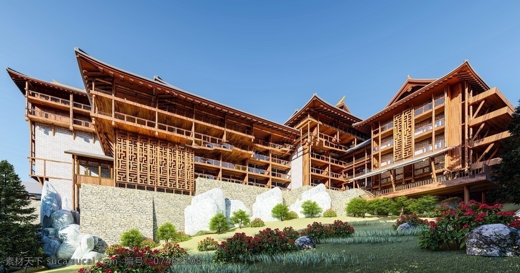 中式酒店图片 中式酒店 中式建筑 五星级酒店 山地酒店 山地中式酒店 3d设计