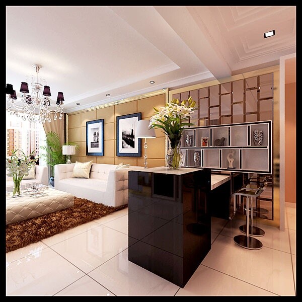 小 客厅 3d 模型 精致 装饰 精品 白色沙发 地砖