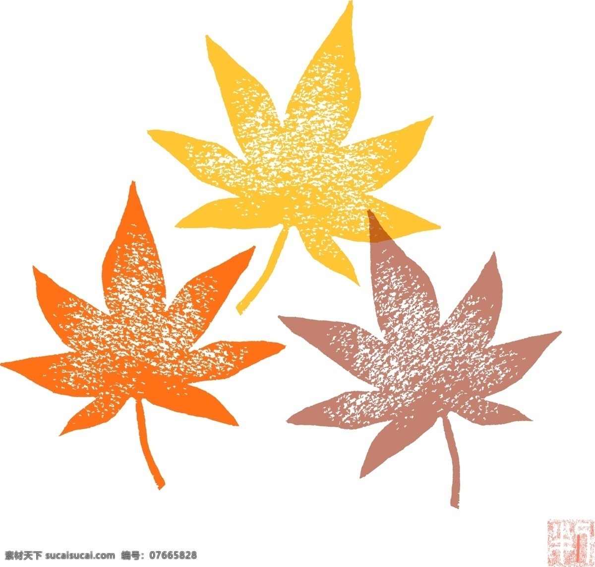 黄色 枫叶 设计素材 秋天 叶子 水彩 日系 图案 卡通 绘画 物品 头像 橡皮章 风格 矢量素材