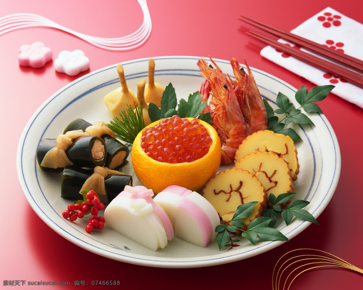 日本料理 料理 盘子 蛋糕 糕点 点心 红虾 龙虾 叶子 绿叶 鱼子 鱼子酱 日韩饮食 餐饮美食