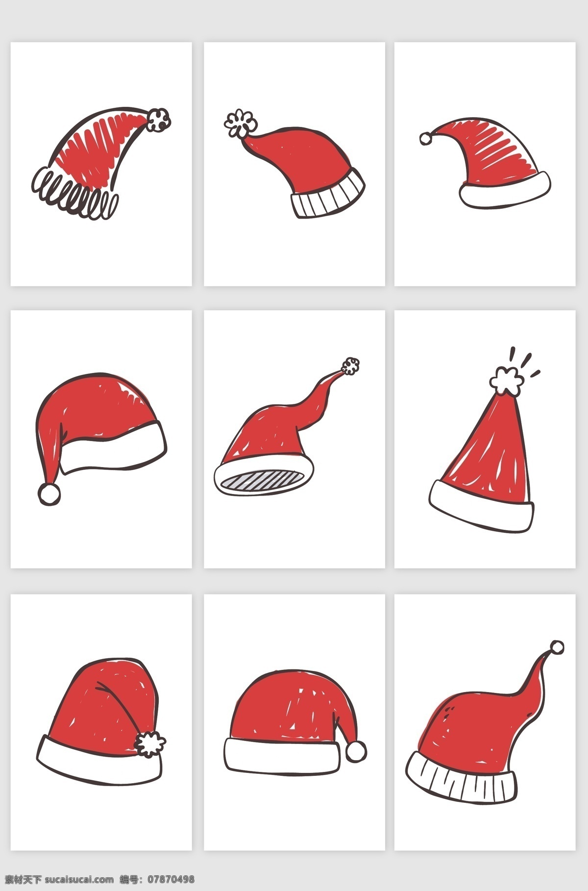 矢量 手绘 卡通 红色 圣诞 帽 圣诞帽 小红帽 红帽子 圣诞节 手绘圣诞帽
