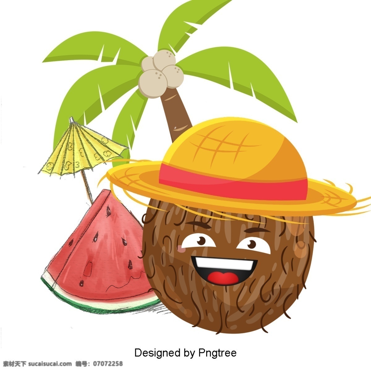 卡通 手绘 椰子 图案 简单 水果 夏季 抽象 艺术设计 图形