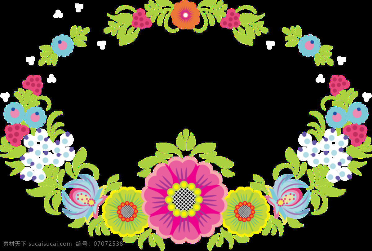 清新 童真 彩色 花朵 手绘 花环 装饰 元素 圆形 装饰元素