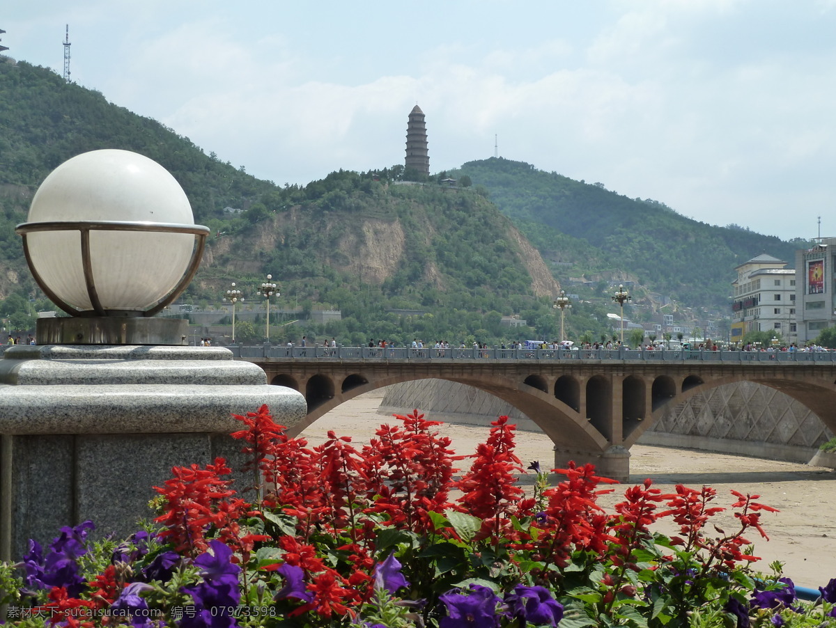 延安宝塔山 延安 宝塔山 东关大桥 革命胜地 延河水 延河桥 风景名胜 自然景观