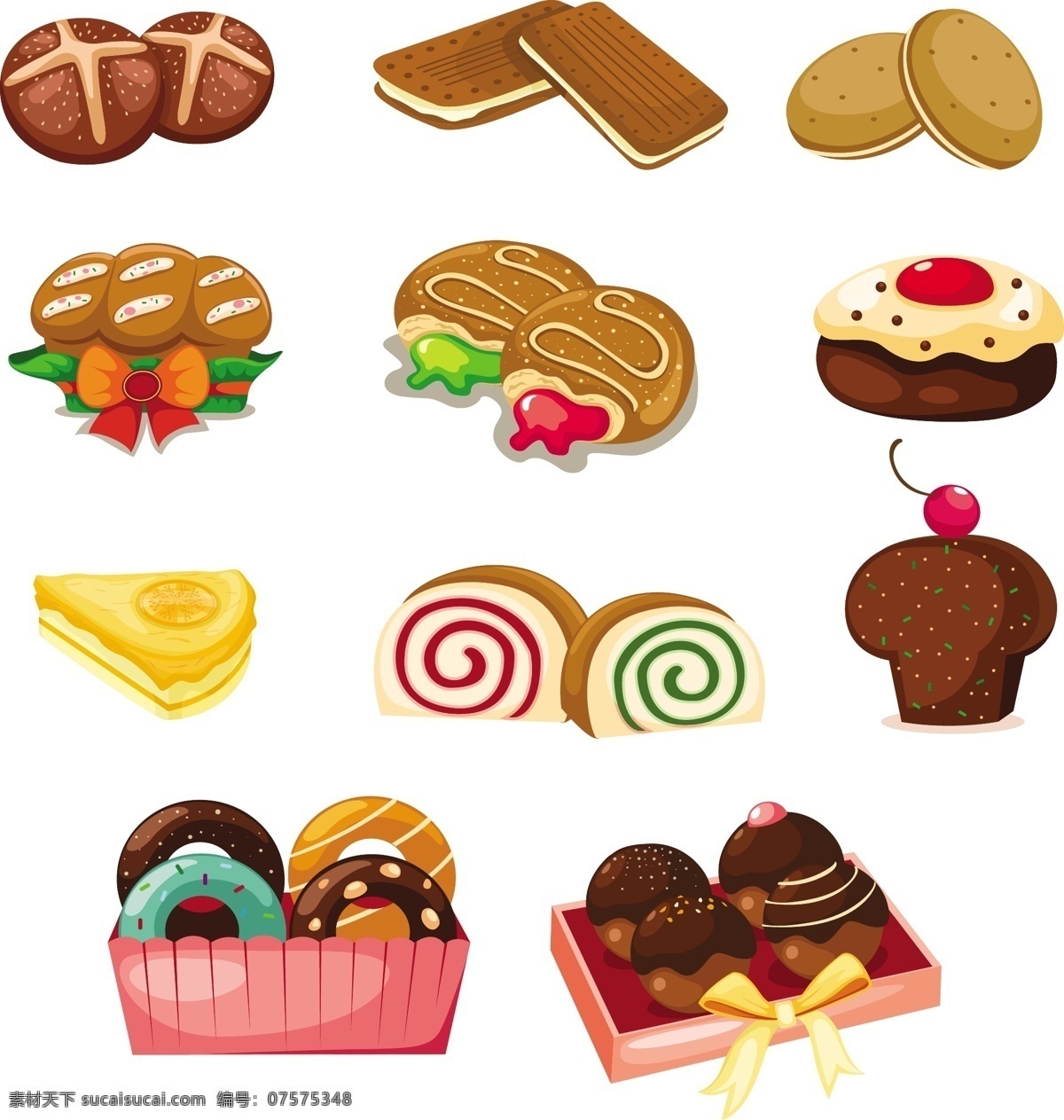 矢量 甜甜 圈 蛋糕 甜品 可爱 卡通 曲奇 饼干 矢量素材 设计元素 装饰图案