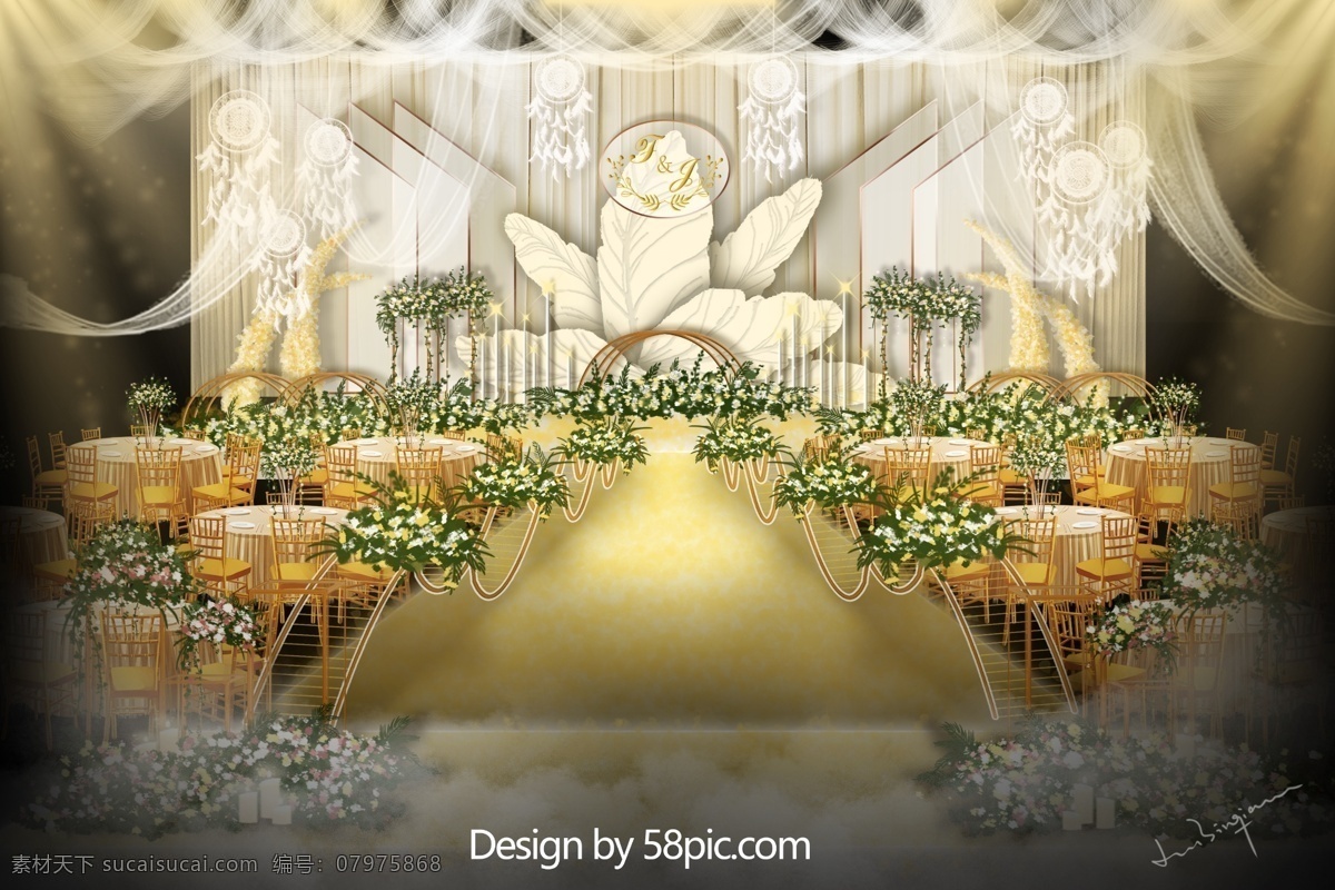 香槟 金色 花瓣 形 婚礼 仪式 区 香槟色 奢华 唯美 浪漫 花瓣形 仪式区 主舞台