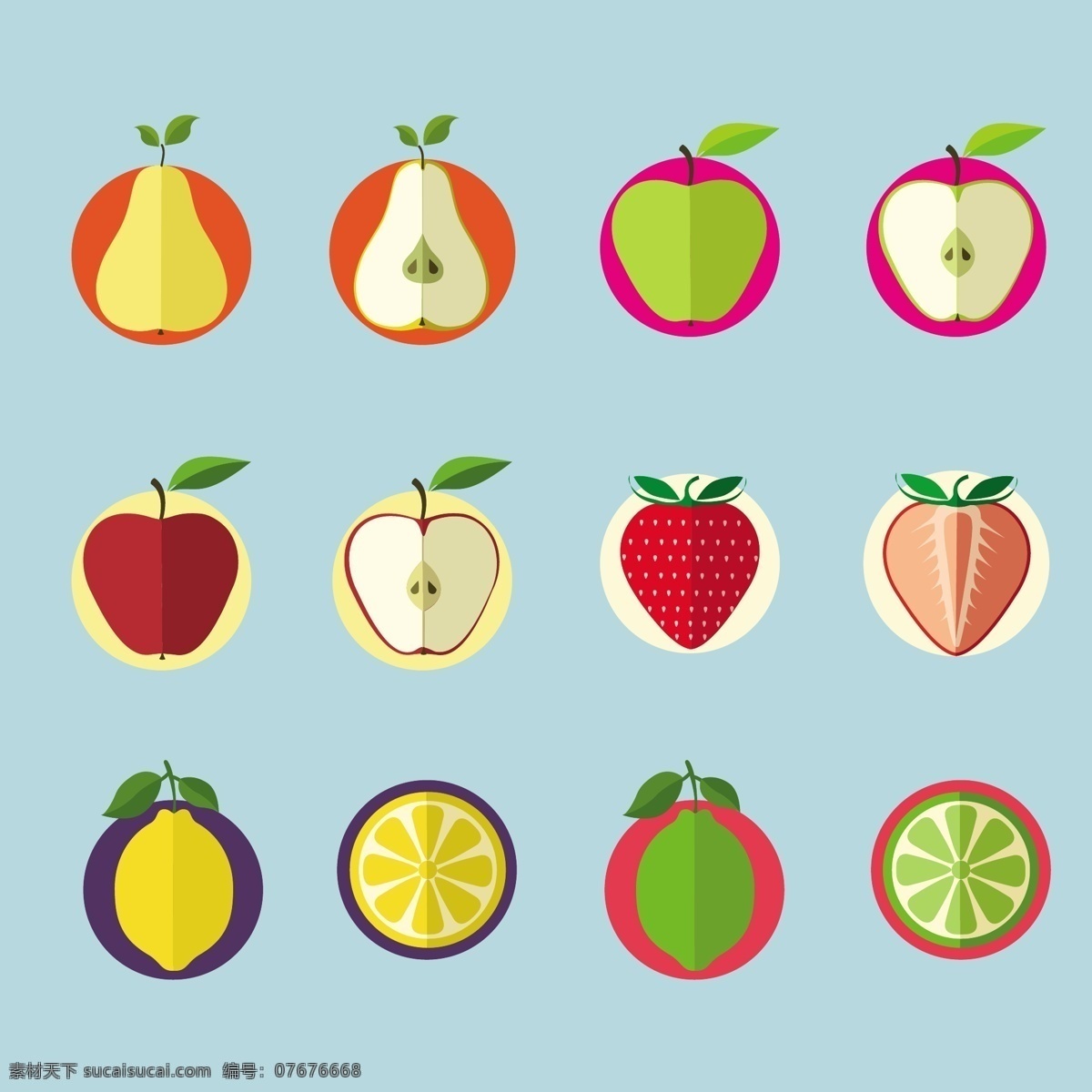 水果图标集 食品 水果 蔬菜 夏天 苹果 健康 健康食品 饮食 营养 新鲜 石灰 梨 枸橼
