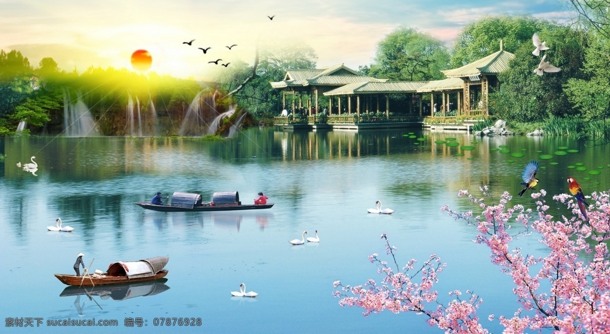 财源广进 财源滚滚 风景 中堂画 室内装饰画 园林风景 湖光山色 山水画 美图 分层