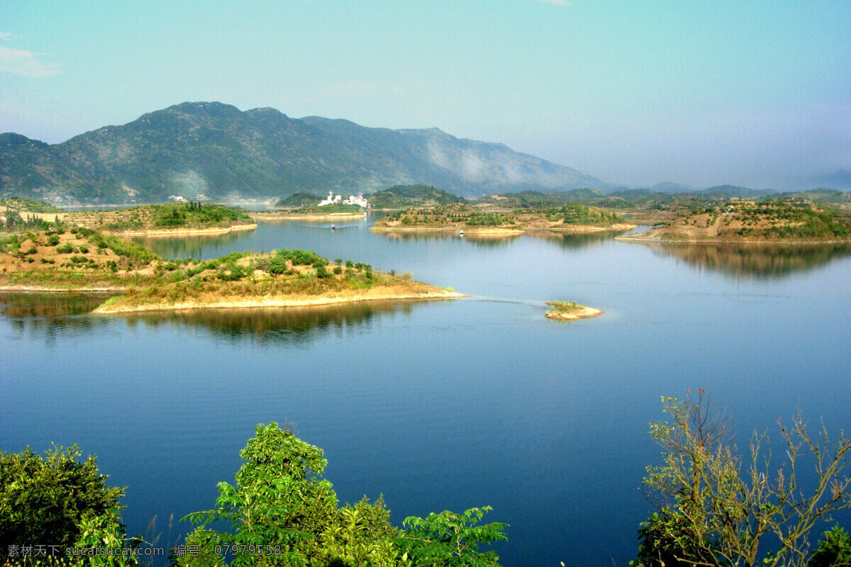 湖北 阳新 仙岛 湖 湖光 山色 蓝天 树影 群岛 游船 旅游摄影 国内旅游 摄影图库