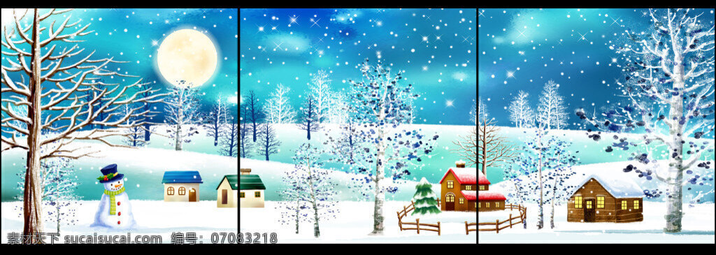 美丽的雪景 壁画 美丽 童话雪景 白色