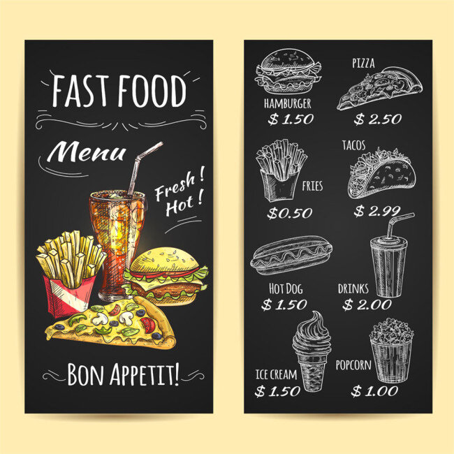 食物 菜单 价格表 菜单设计 插画 底纹边框 矢量素材 手绘 食物菜单 价格展示 banners