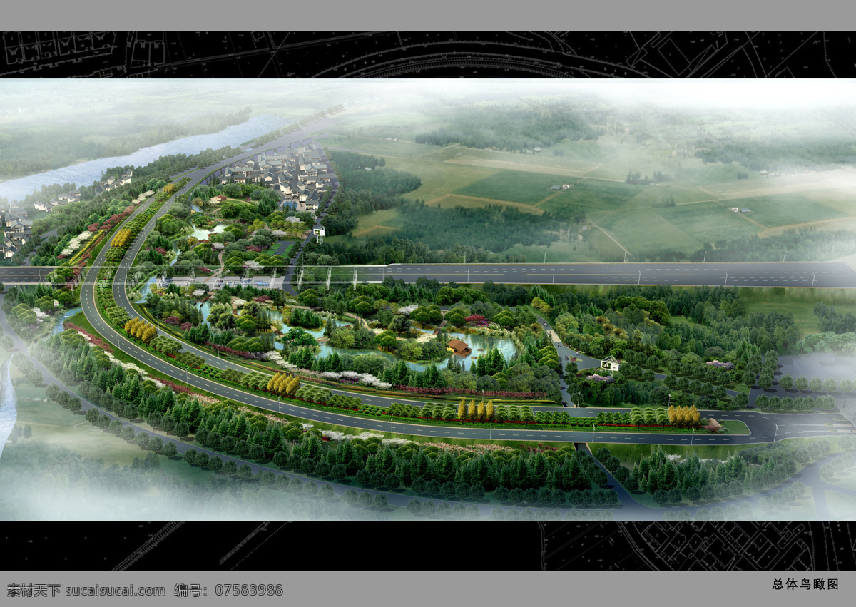 城市 入城口 鸟瞰图 全景 景观绿化 生态 道路 景观设计 环境设计