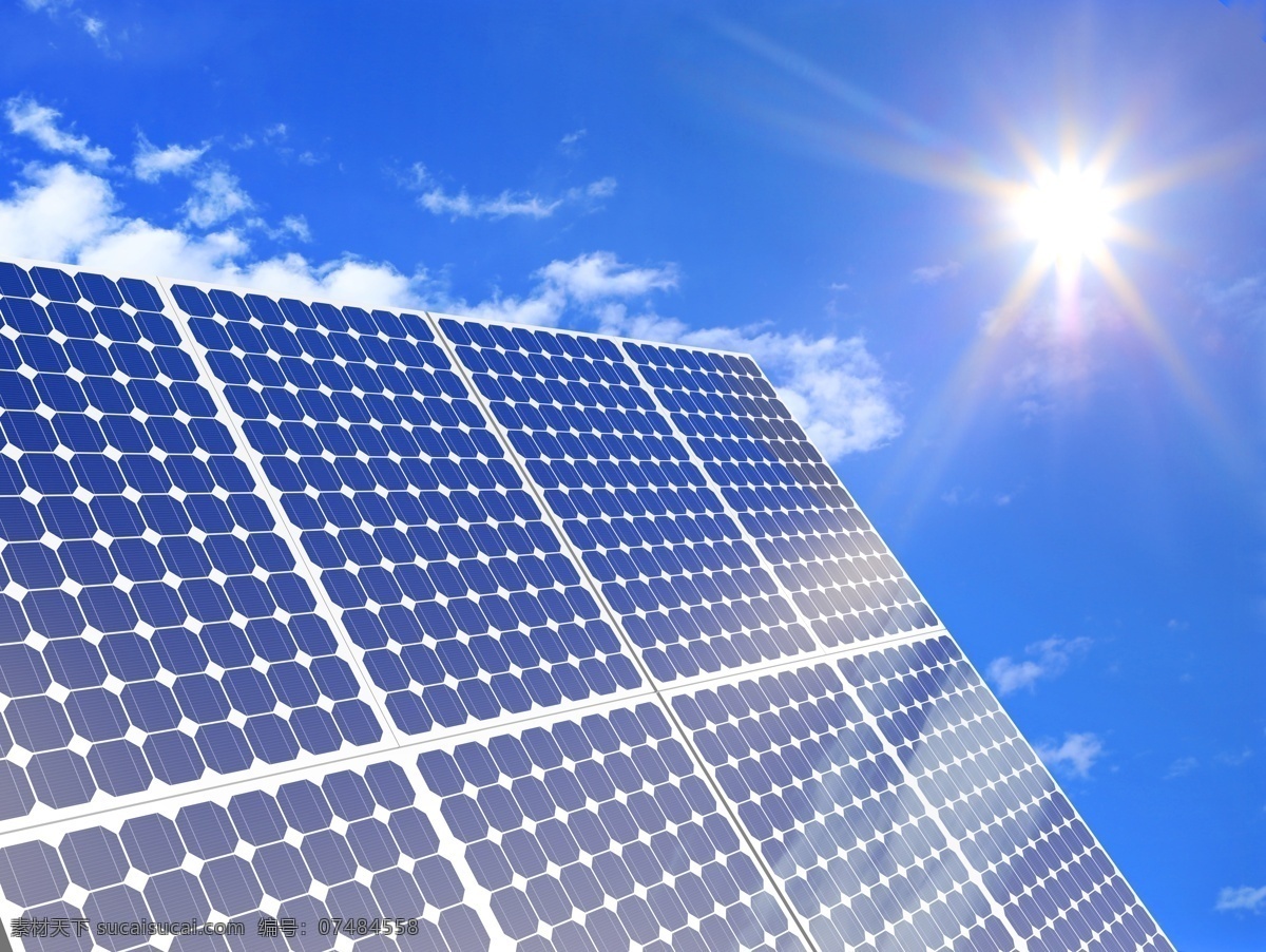 太阳能板 太阳能 蓝天 白云 阳光 光线 光能源 绿色能源 清洁能源 绿色电力 环保 工业生产 现代科技 自可再生能源 现代工业 再生能源 环保能源