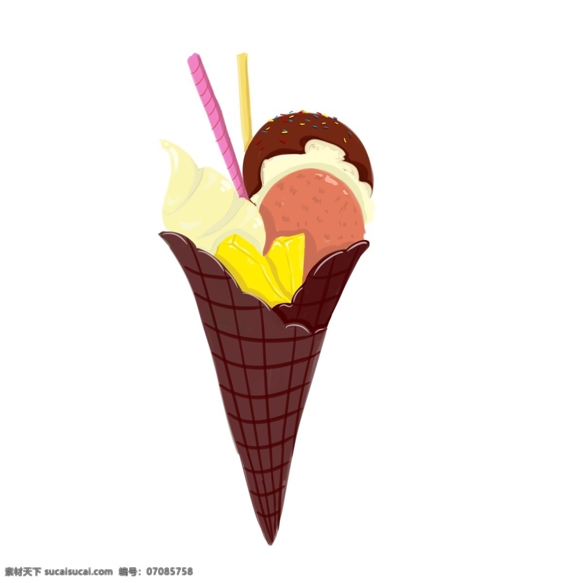 美味 小吃 冰淇淋 插画 小吃冰淇淋 卡通插画 小吃插画 休闲小吃 美食插画 食品插画 巧克力蛋卷