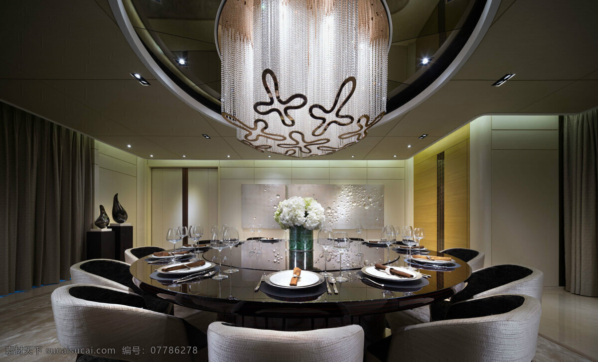 欧式 餐厅 深色 调 装修 效果图 白色吊灯 餐桌 酒柜 木地板 深色调