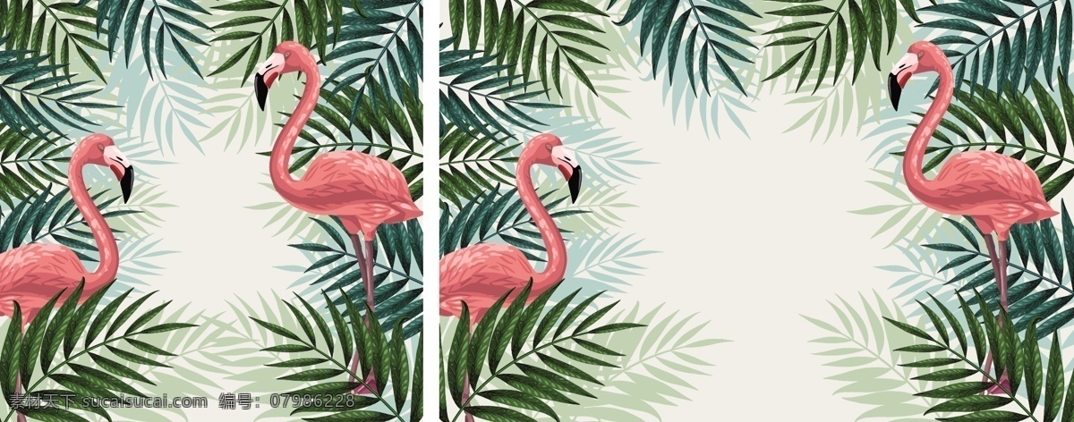矢量 热带 火烈鸟 植物 热带植物 矢量火烈鸟 海报素材 夏季海报 底纹边框 背景底纹