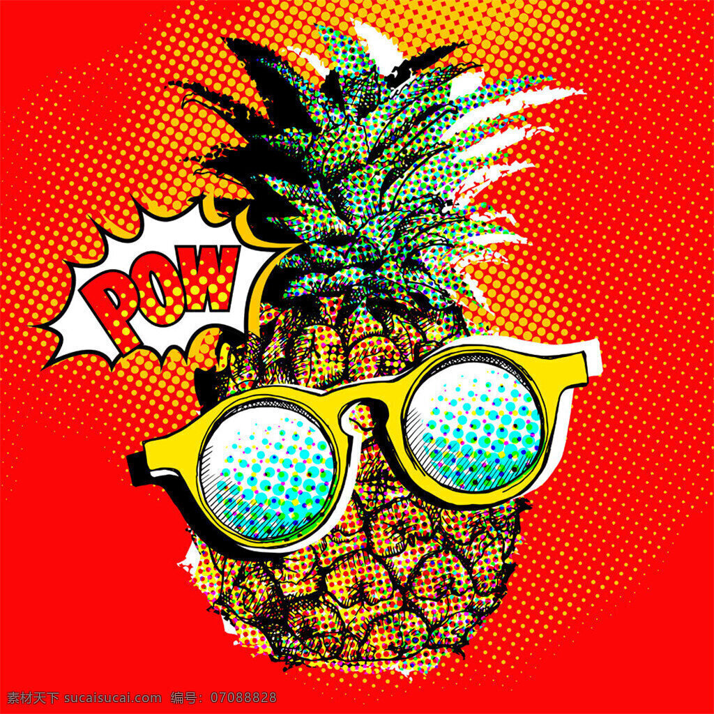 戴 眼镜 菠萝 爆炸图标 卡通眼镜 卡通菠萝 卡通水果 水果漫画 水果插画 半调图案 蔬菜水果 生物世界 矢量素材
