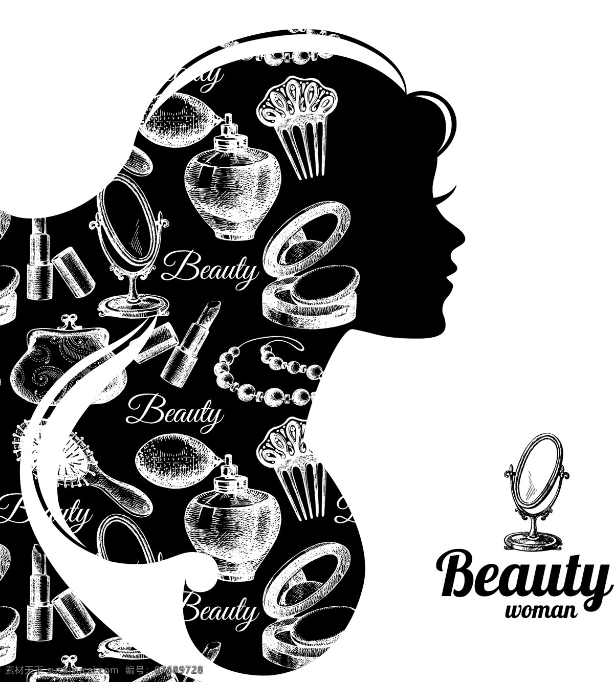 侧面 插画 创意 化妆品 女性 人物 时尚 香水 女性时尚