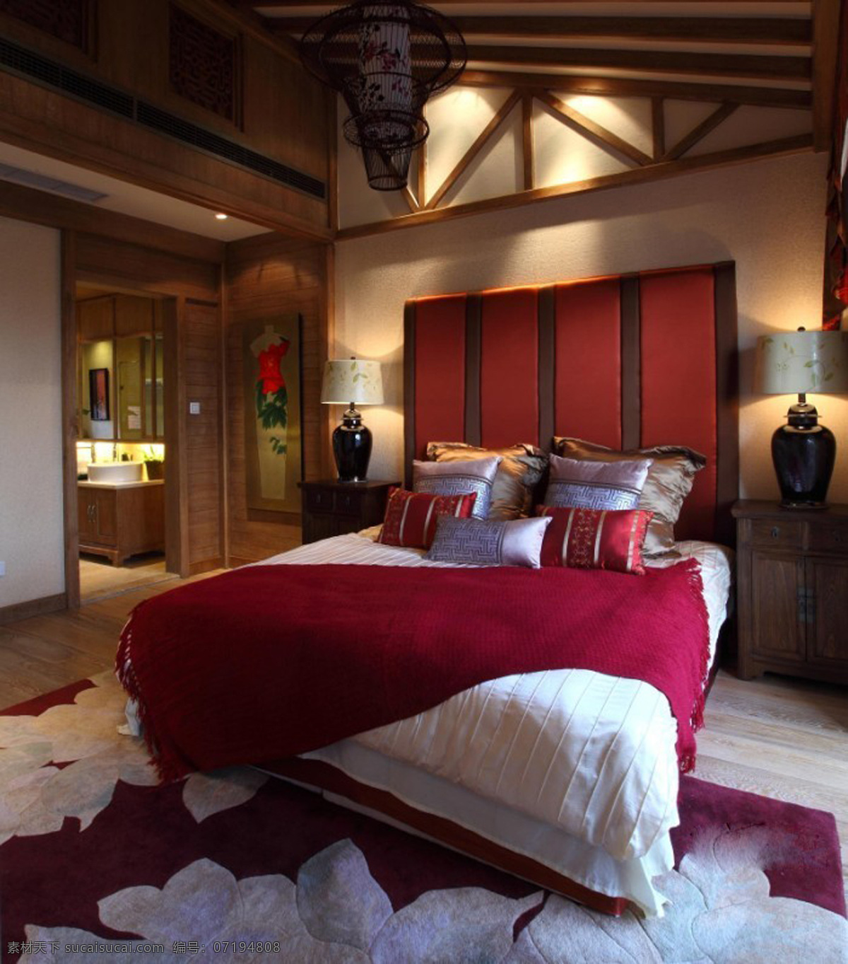 室内设计 床 凳子 电视 吊灯 环境设计 双人床 桌子 家居装饰素材